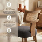HNY Mid Century Modern Rattan Dining Chairs Set of 4, Farmhouse Linen Upholstered Accent Chair Curved Backrest Kitchen Chairs, with Hardwood Frame, Charcoal