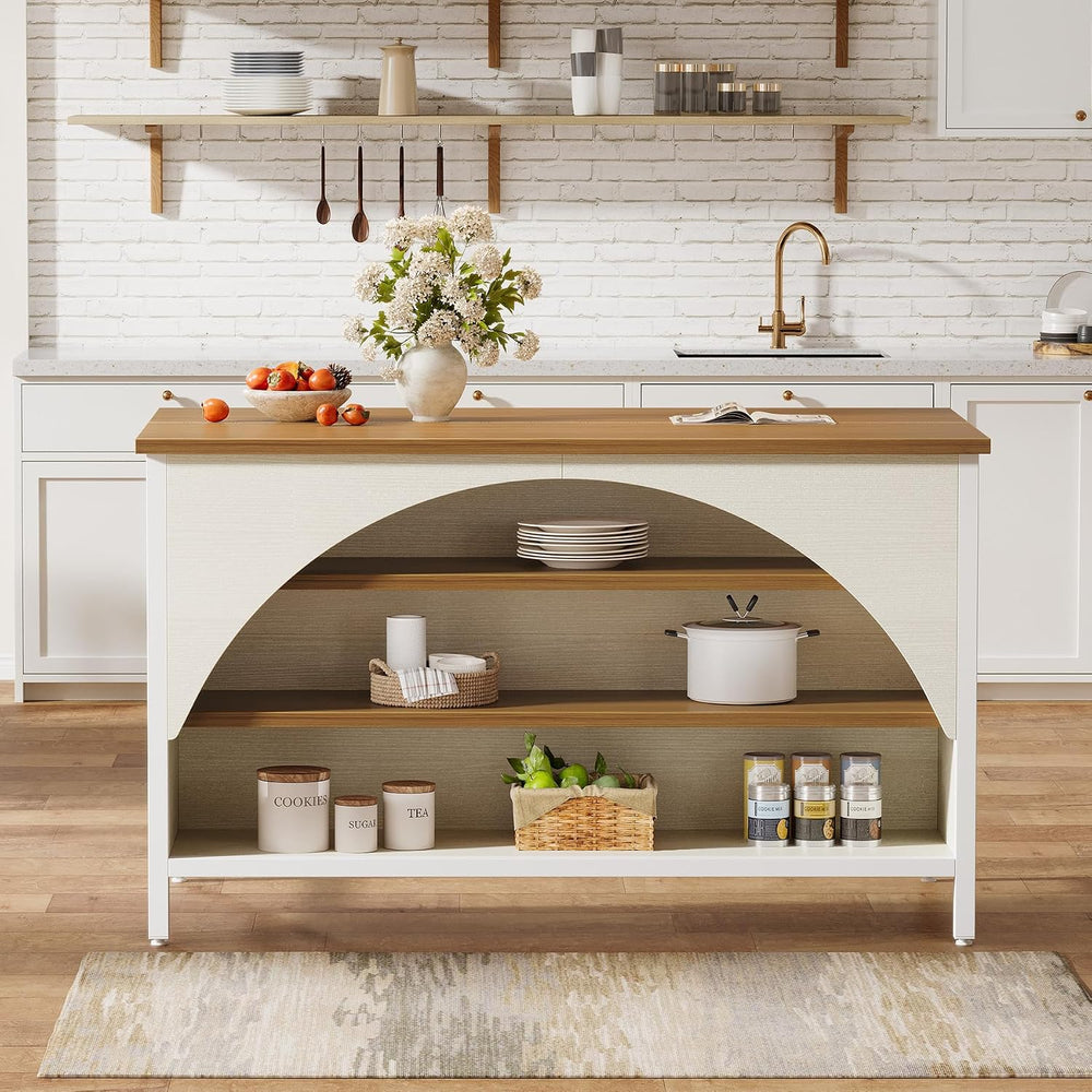 Tribesigns Kitchen Island with 3 Storage Shelves, 55" W Kitchen Shelf wi...