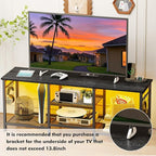 YGEOMER Black TV Stand Entertainment Center for 55 Inch TVs, with Charging Station and Lights Open Storage Shelves, TV Media Console, Open Storage Shelf with Sound Rack for Living Room, Bedroom