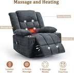 Korser 360° Swivel Rocker Recliner for Adults, Nursery Glider Recliner with Massage and Heating, Rocking Chair with Cup Holder, Manual Recliner Chair for Living Room, Bedroom (Fabric, Dark Gray)
