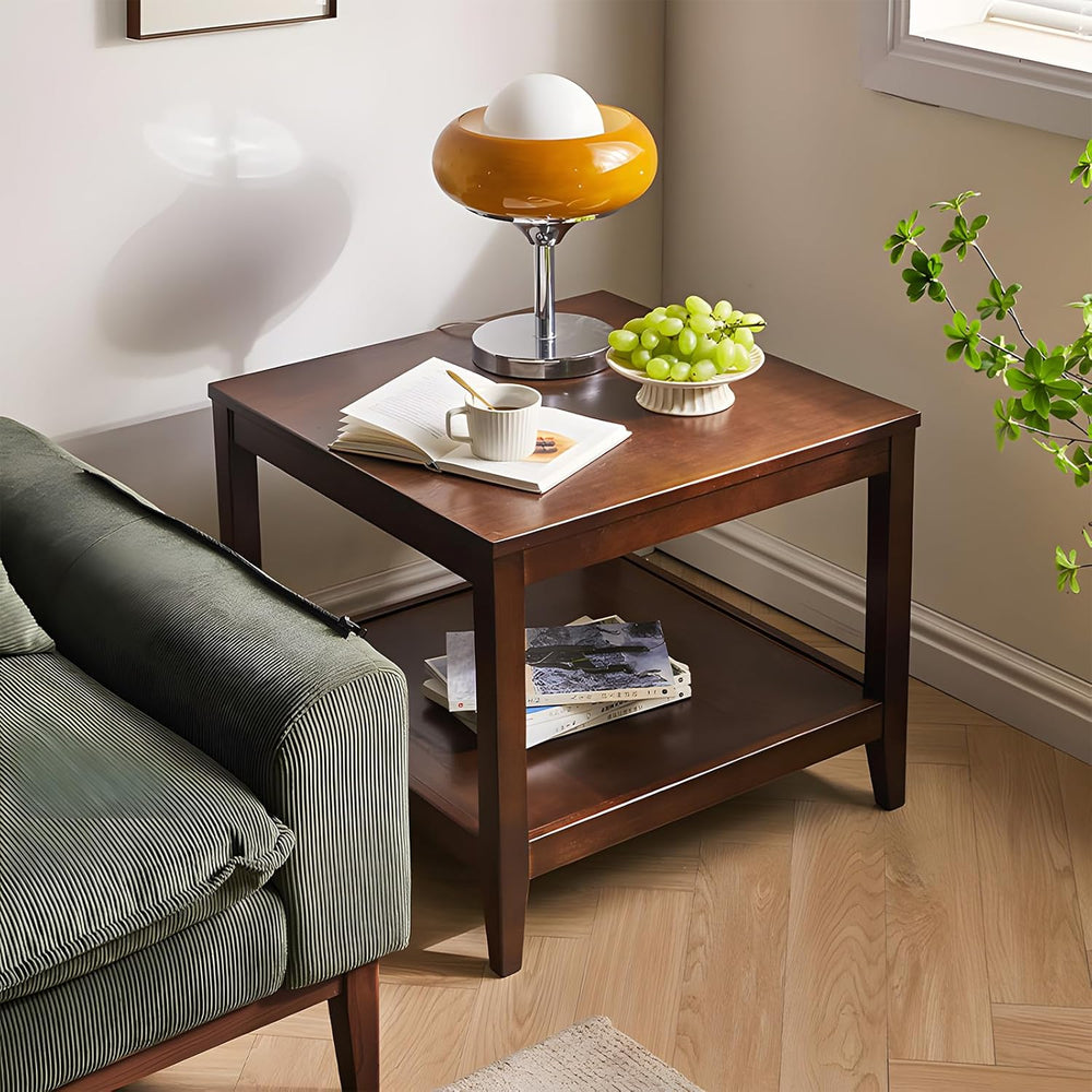 Side Table, Solid Wood Square End Table with Storage Shelf, 2-Tier Coffee Tab...