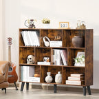 LEYAOYAO 10 Cube Bookshelf, 3 Tier Vintage 55.12" Wide Bookcase with Legs, Mid-Century Wood Bookshelves Storage, Brown Large Book Case, Freestanding Organizer Display Shelf for Living Room, Office