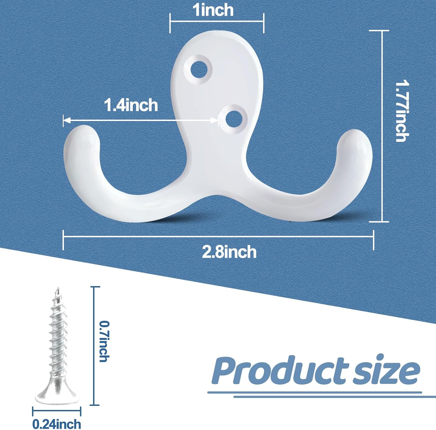 25 Pack Coat Hooks Wall Hooks for Hanging, Heavy Duty Double Prong Metal Hook Wall Mounted for Living Room, Bathroom, Kitchen, Bedroom for Coat, Bag, Scarf, Towel, Hat, Key, Cup (White)