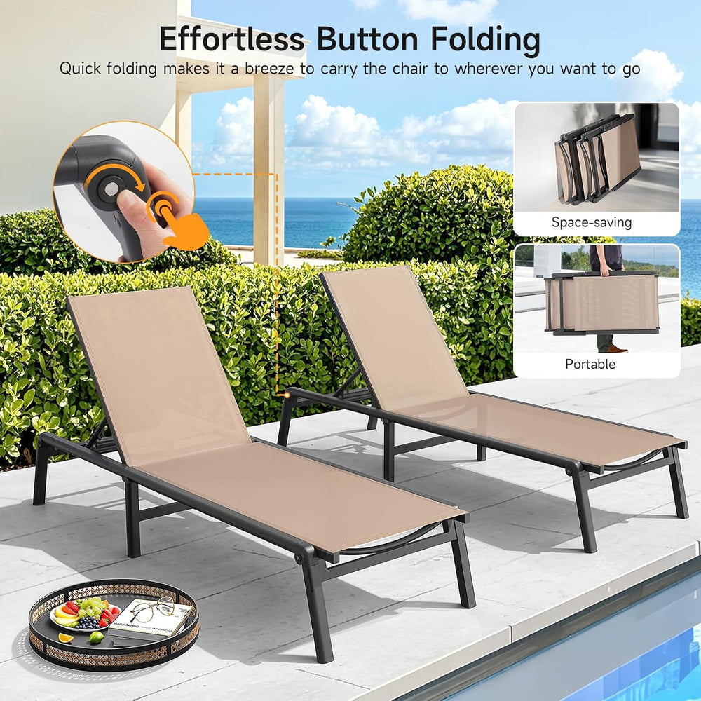 Aluminum Chaise Lounge Chair Outdoor for Outside Poolside, 1PC, Khaki