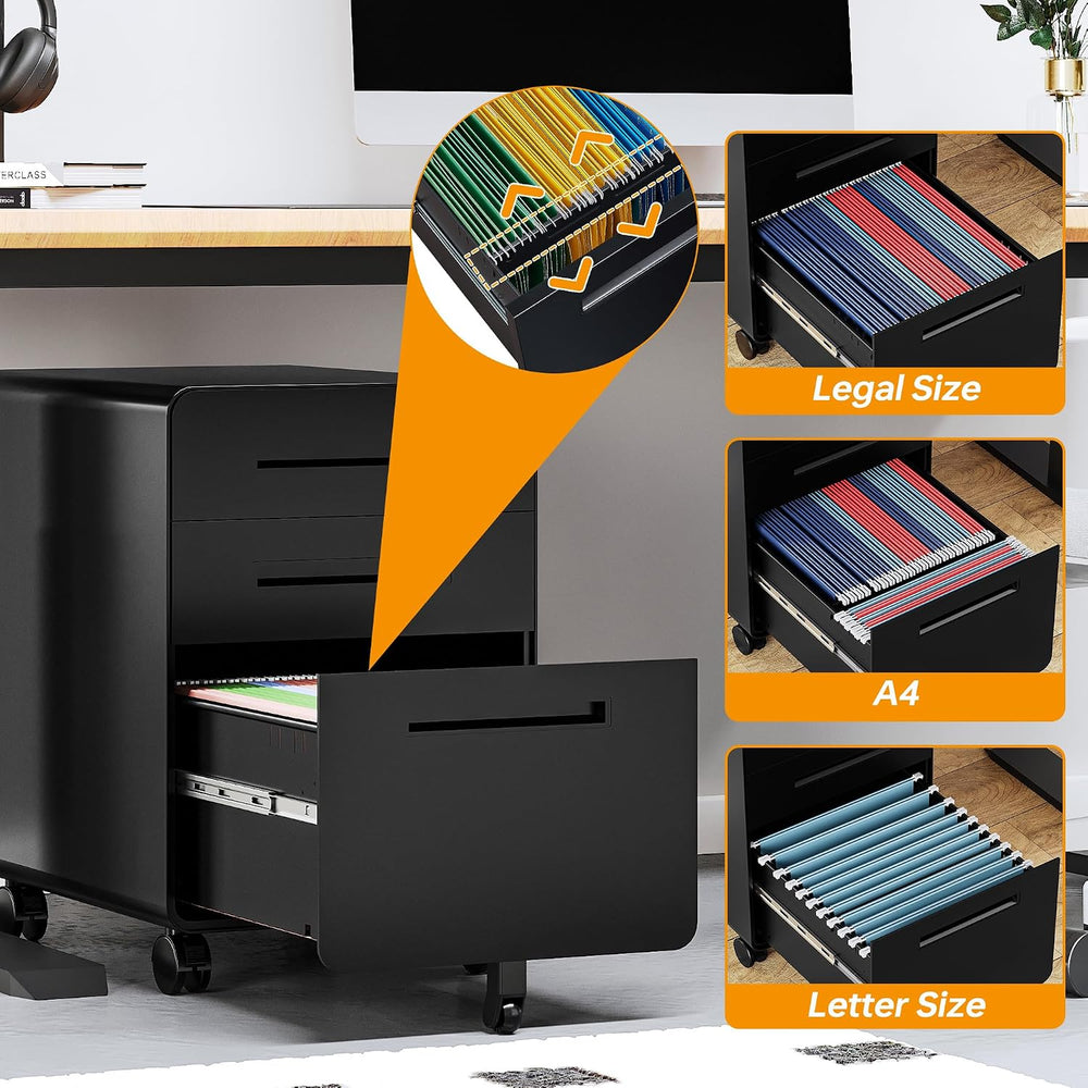 STANI 3 Drawer Filing Cabinet, Metal Filing Cabinet Legal/Letter Size with Lo...