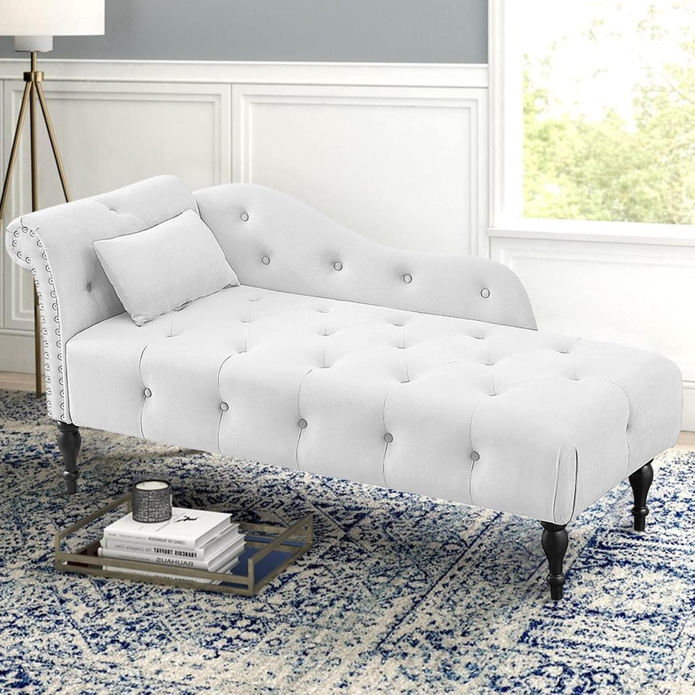 Holaki Velvet Chaise Lounge,Indoor Accent Chaise Chair with Pillow,Button Tuf...