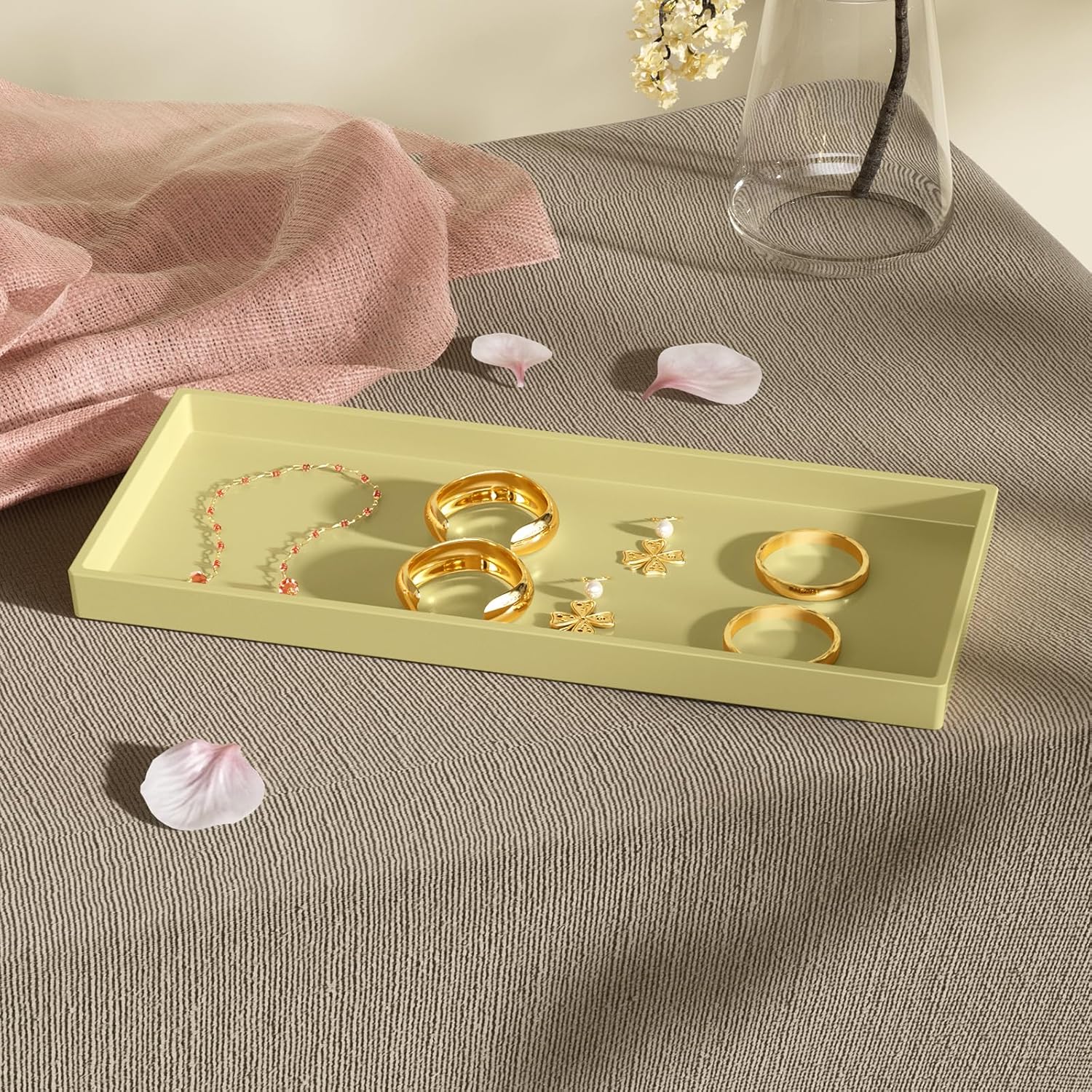Vanity and Bathroom Tray, 11.8" ABS Countertop Organizer,Waterproof Vanity Tray for Toilet Tank,Perfume,Soap,Keys,Bathroom Accessories,Kitchen and Bath Trays,Non Slip Small Trays,Gold