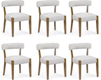 Modern Dining Chairs Set of 6, Walnut Upholstered Kitchen & Dining Room Chairs, Mid Century Modern Wooden Dining Chairs Oversized Sturdy Rounded Chairs Curved Back, Beige Fabric