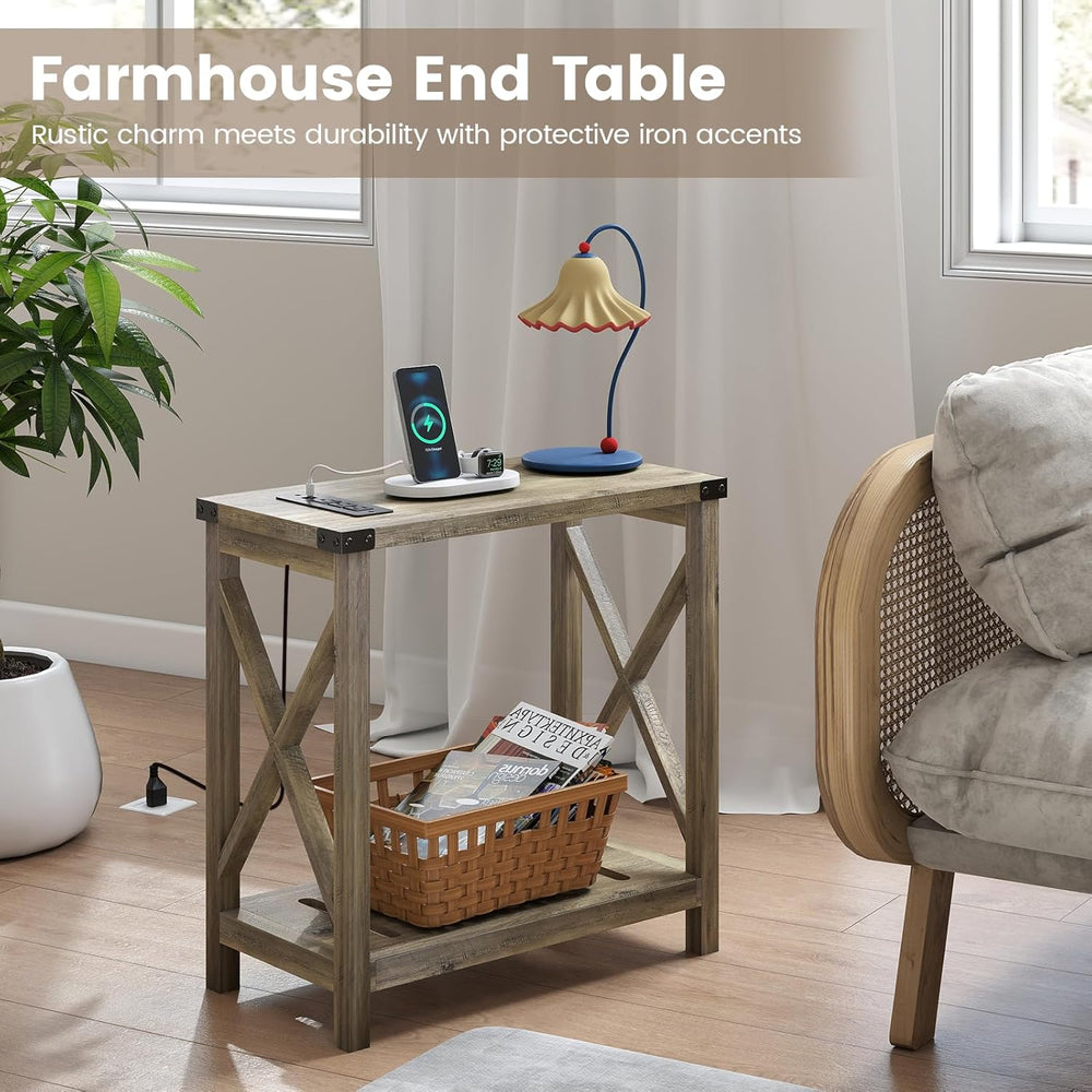 Hadulcet Farmhouse End Tables Living Room Set of 2 - Narrow Side Table with C...