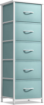 Sorbus Fabric Dresser for Kids Bedroom - Chest of 5 Drawers, Tall Storage Tower, Clothing Organizer, for Closet, for Playroom, for Nursery, Steel Frame, Fabric Bins - Wood Handle (Aqua)