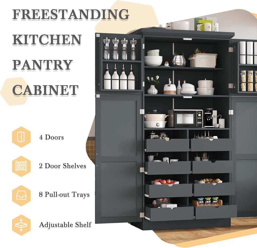 Polibi Freestanding Pantry Cabinet 35.5"x17.6"x70.9", Tall 4-D...