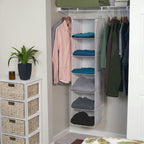 Household Essentials 6‑Shelf Hanging Closet Organizer in Soft Blended Canvas with Durable Plastic Shelving and Dual Wire Hooks, Cream