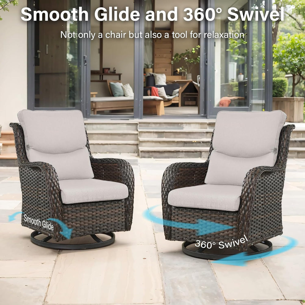 Outdoor Swivel Rocker Patio Chairs with 2 Ottomans - 5" Thick Cushion 4 ...