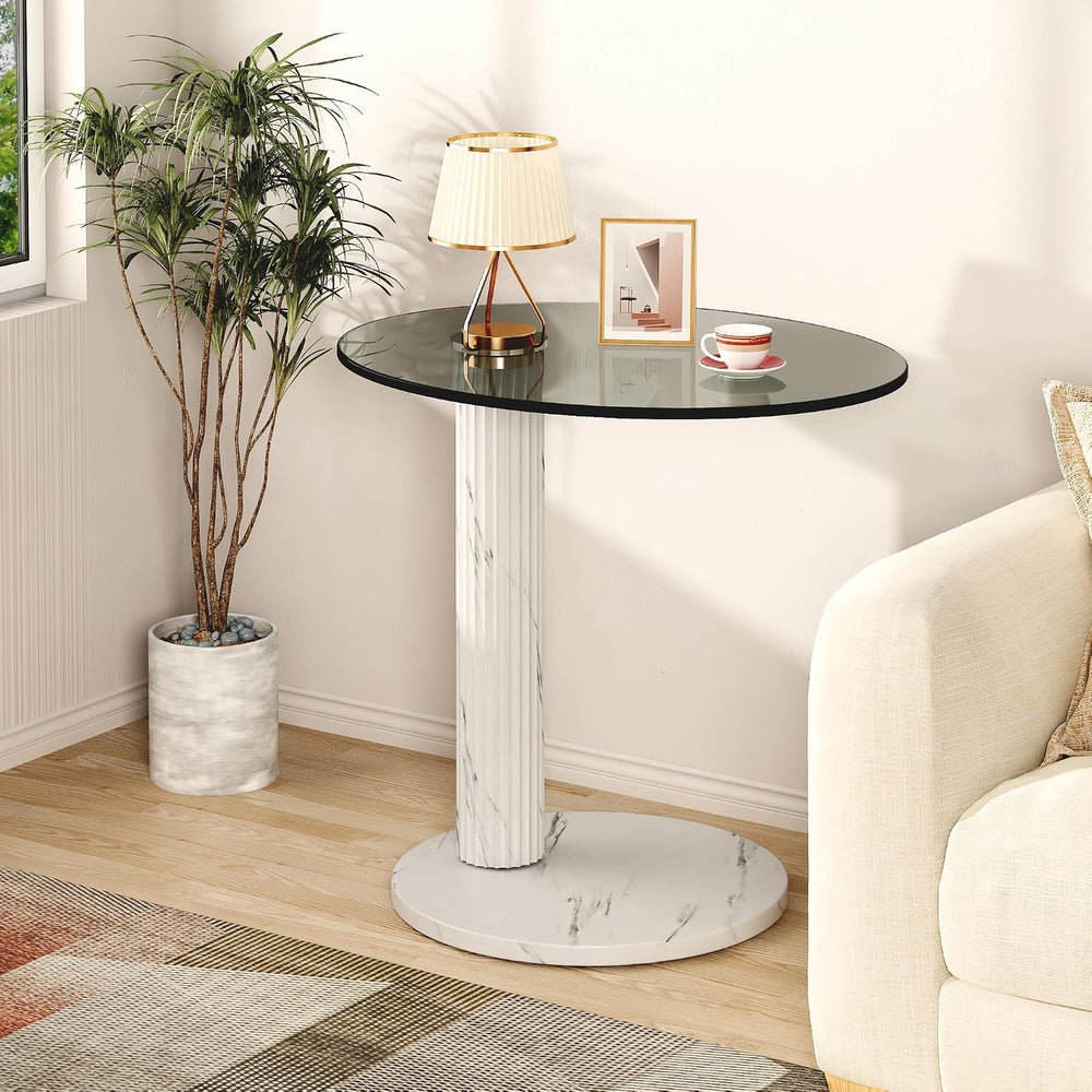 Hooseng Glass Round Coffee Table End Table, 22-Inch Modern Tempered Transpare...