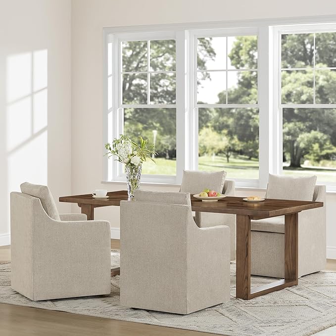 Upholstered Dining Chairs Set of 4, Washable Cover Modren Deskchair with 4 Casters & Hidden Storage for Dining Room, Living Room, Home Office, Sand, 4 Box