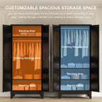 71" Tall Metal Wardrobe Closet with Adjustable Shelves and Hanging Rod, 2 Doors Free Standing Armoire Wardrobe Cabinet for Bedroom, Office, Laundry Room, Black