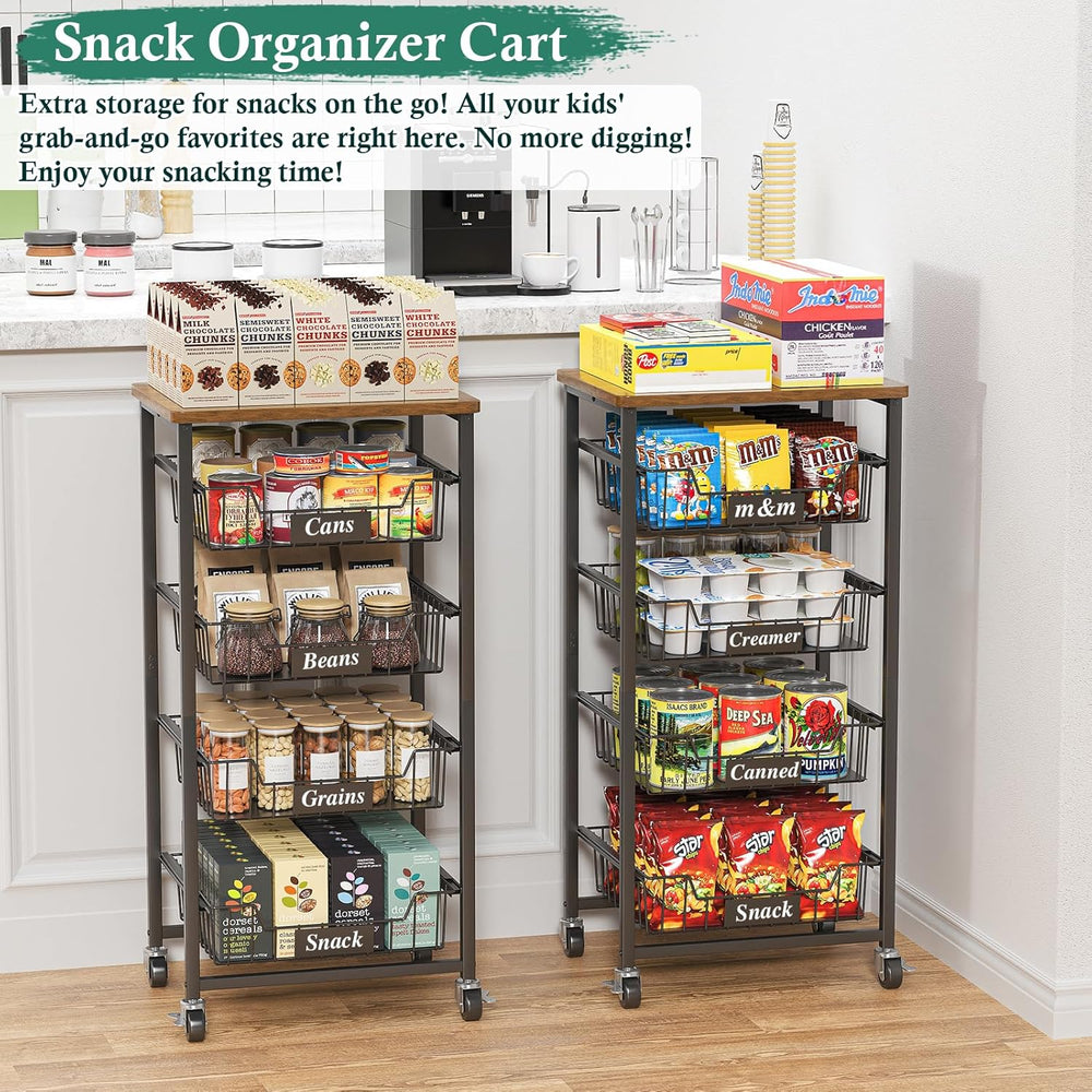 OKZEST Fruit Basket, 5-Tier Utility Kitchen Organizer and Storage Cart with P...
