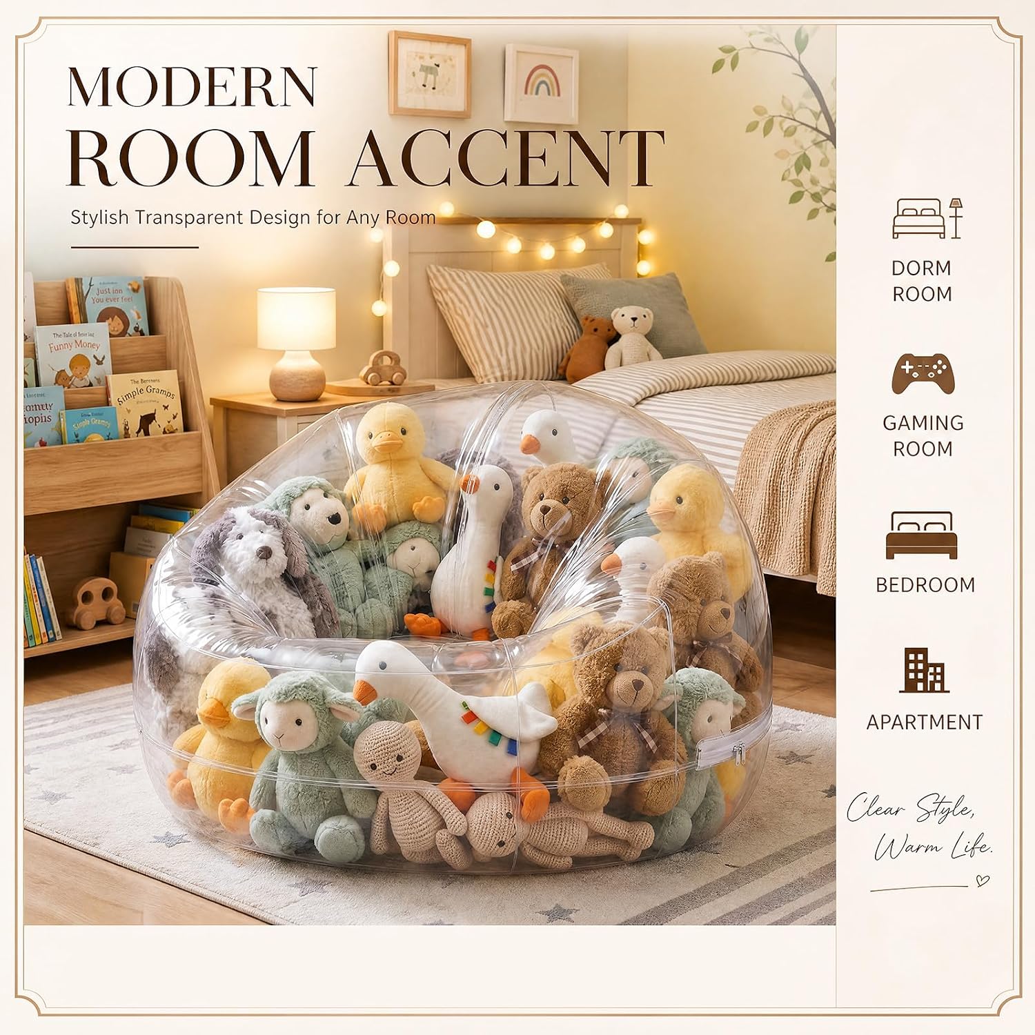 Sliner 2 Pcs Stuffed Storage Bean Bag Chair Cover for Kids Adults (No Filler) Stuffable Zipper Beanbag Cover for Organizing Plush Toys or Foam(43.3 * 43.3 * 30.7inch,PVC,Gray)