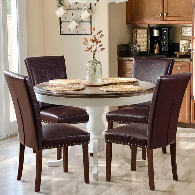 COLAMY Upholstered Parsons Dining Chairs Set of 4, PU Leather Dining Room Kit...
