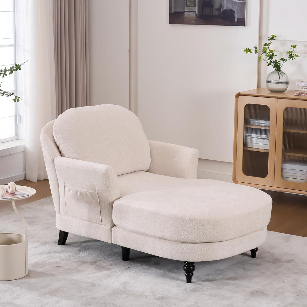 59.8" Chaise Lounge Chair Indoor, Chenille Reading Chairs | Side Pocket,...