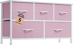 DWVO Dresser for Room with 5 Drawers - Fabric Storage Tower, Long Fabric Dresser, Organizer Unit for Closet, Hallway