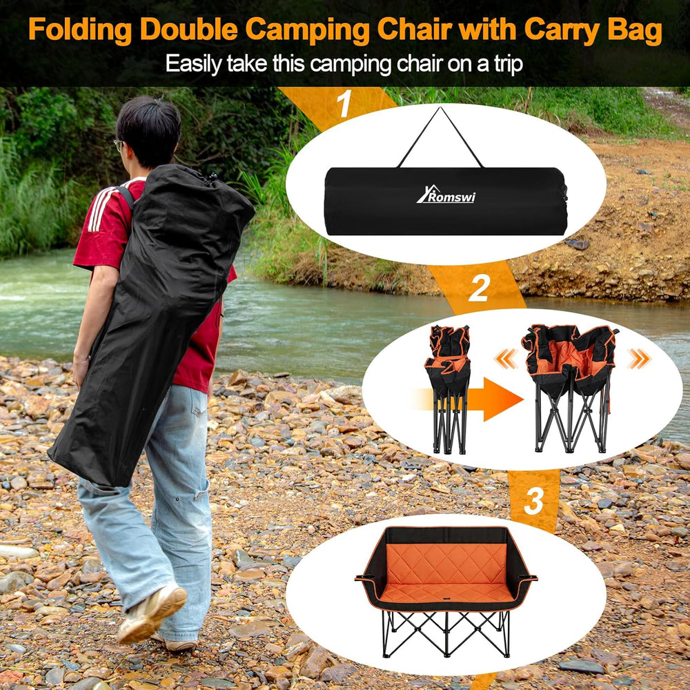 Romswi Double Camping Chair,2 Person Camping Chair Oversized Folding Loveseat...