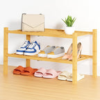 Smiry Shoe Rack, 2 Tier Thick Bamboo Shoe Organizer, Stackable Free Standing Wooden Shoe Storage Shelf for Closet, Entryway, Front Door Entrance, Natural