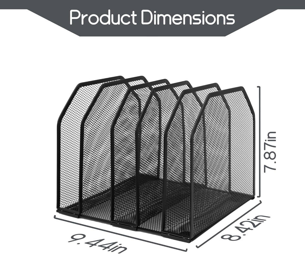 Adjustable Desk File Organizer,Detachable Office Folder Organizer,Compact Vertical Desk File Holder,Wrought Iron Paint,Suitable for Home, School, Office Classrooms (Black - 5 grids)