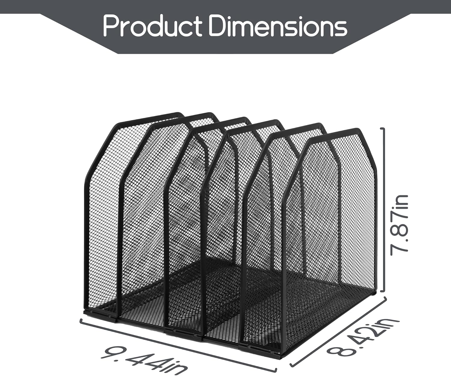 Adjustable Desk File Organizer,Detachable Office Folder Organizer,Compact Vertical Desk File Holder,Wrought Iron Paint,Suitable for Home, School, Office Classrooms (Black - 5 grids)