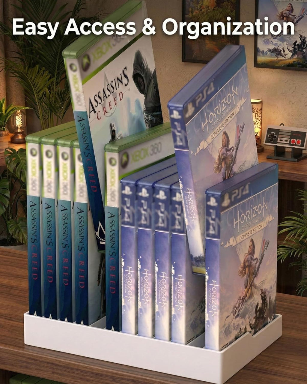 Video Game Storage Tower for PS5 / PS4 / Xbox Series X/Xbox One Game Cases, 12-Disc Capacity DVD & Blu-Ray Organizer Stand, Anti-Slip ABS Desktop Rack, No Assembly Required (1, White)
