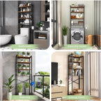Over-The-Toilet Storage Rack, 4-Tier Bathroom Organizer Shelf Over Toilet with Adjustable Shelf and Basket, Freestanding Space Saver Bathroom Shelves Above Toilet for Room (Vintage Brown)