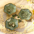 Teenyyou 8 Pcs Ceramic Jewelry Dish Bulk Trinket Jewelry Tray Lotus Leaf Small Ring Dish for Earrings, Rings, Key Bowl(Dark Green)