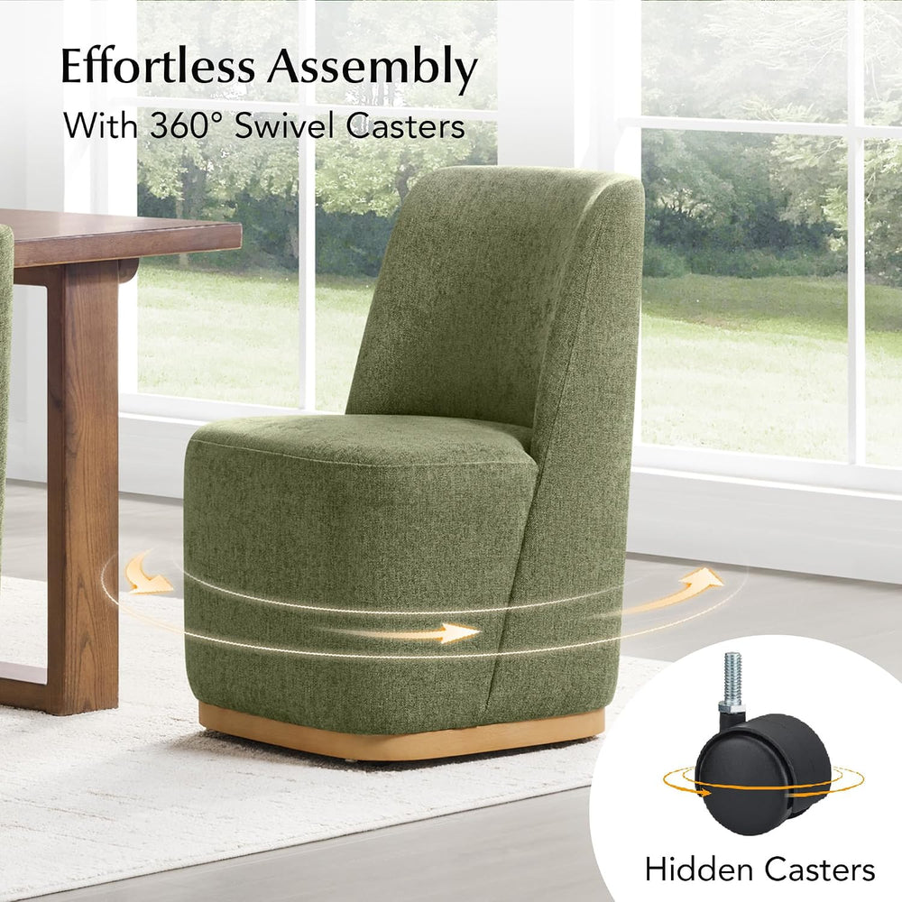 CHITA Upholstered Rolling Dining Chair on Casters Set of 2, FSC Certified Mod...