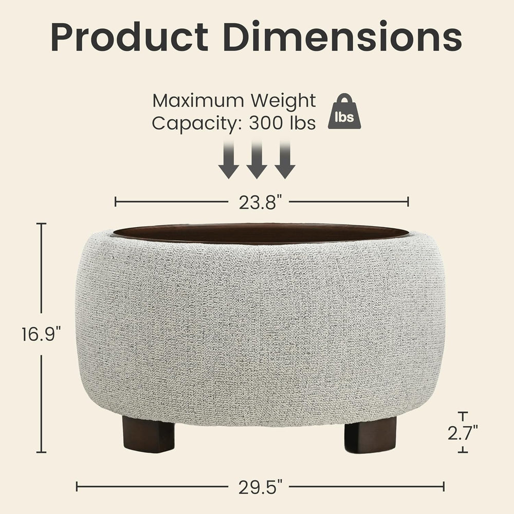 VKNOW 30" Round Storage Ottoman, Ottoman Coffee Table with Removable Woo...