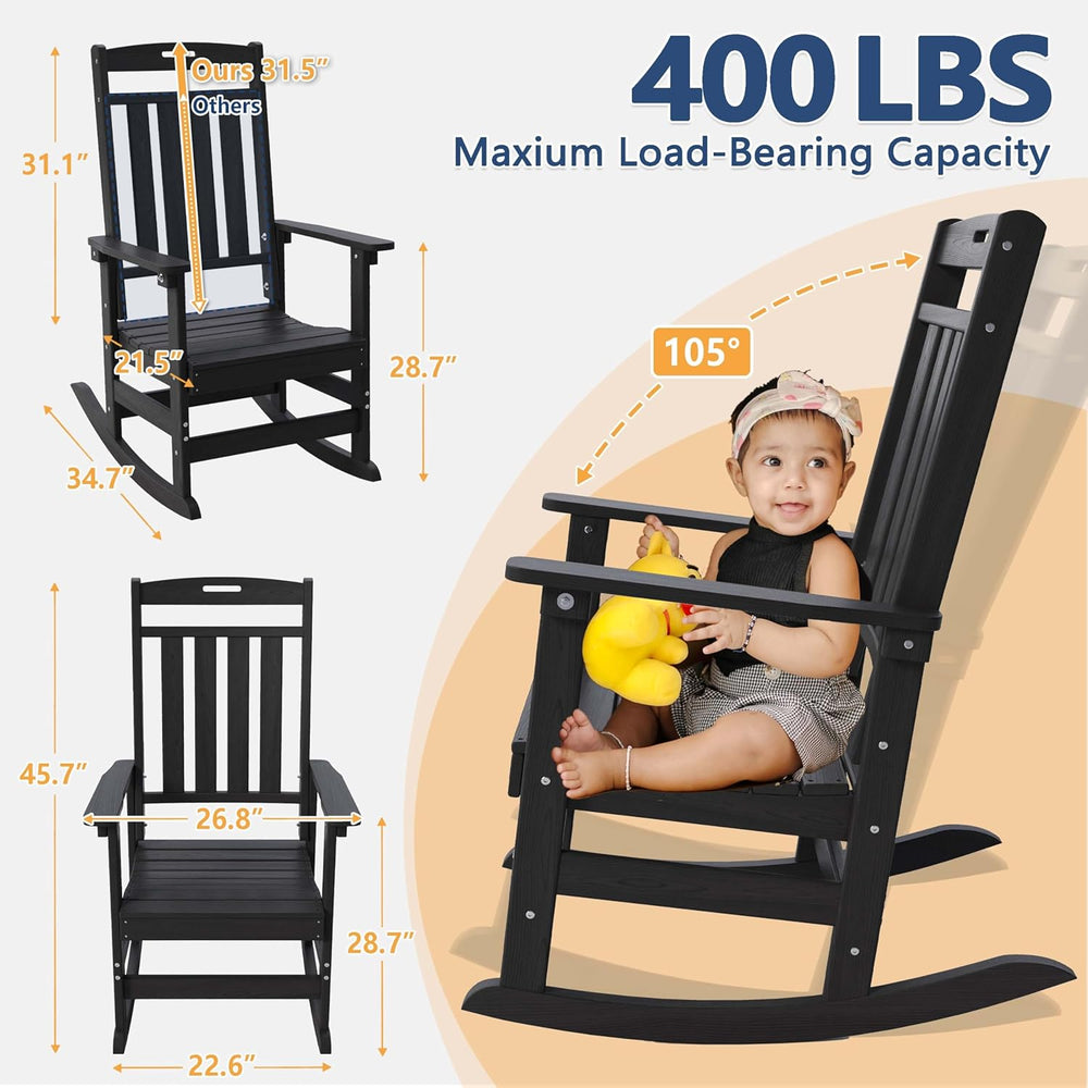 Outdoor Rocking Chair Oversized, HDPE All Weather Resistant Patio Rocker, 31....