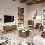 55''W Modern TV Stand Cabinet with Storage for TVs up to 60 Inch, Fluted TV Entertainment Center with Slatted Tambour Doors, Media Console for Living Room, Entryway, Walnut