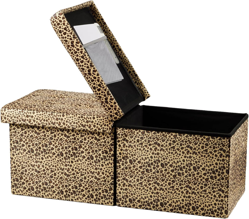 Bsketa Storage Ottoman Bench, 34" Folding Velvet Foot Rest,Leopard Print...