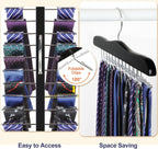 TOPIA HANGER Tie Rack Hanger for Closet, Wooden Tie Organizer for Men with 24 Folding Hooks, Space Saving Necktie Holder for Storage and Display Bra, Tank Top, Camisole (1-Pack), Black- CT14B