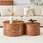 Round Nesting Coffee Tables Set of 2,Modern Coffee Table with Burl Wood Grain Finish, Round Center Table Side End Table with Storage for Living Room Office (24.8in+17.3in),Brown