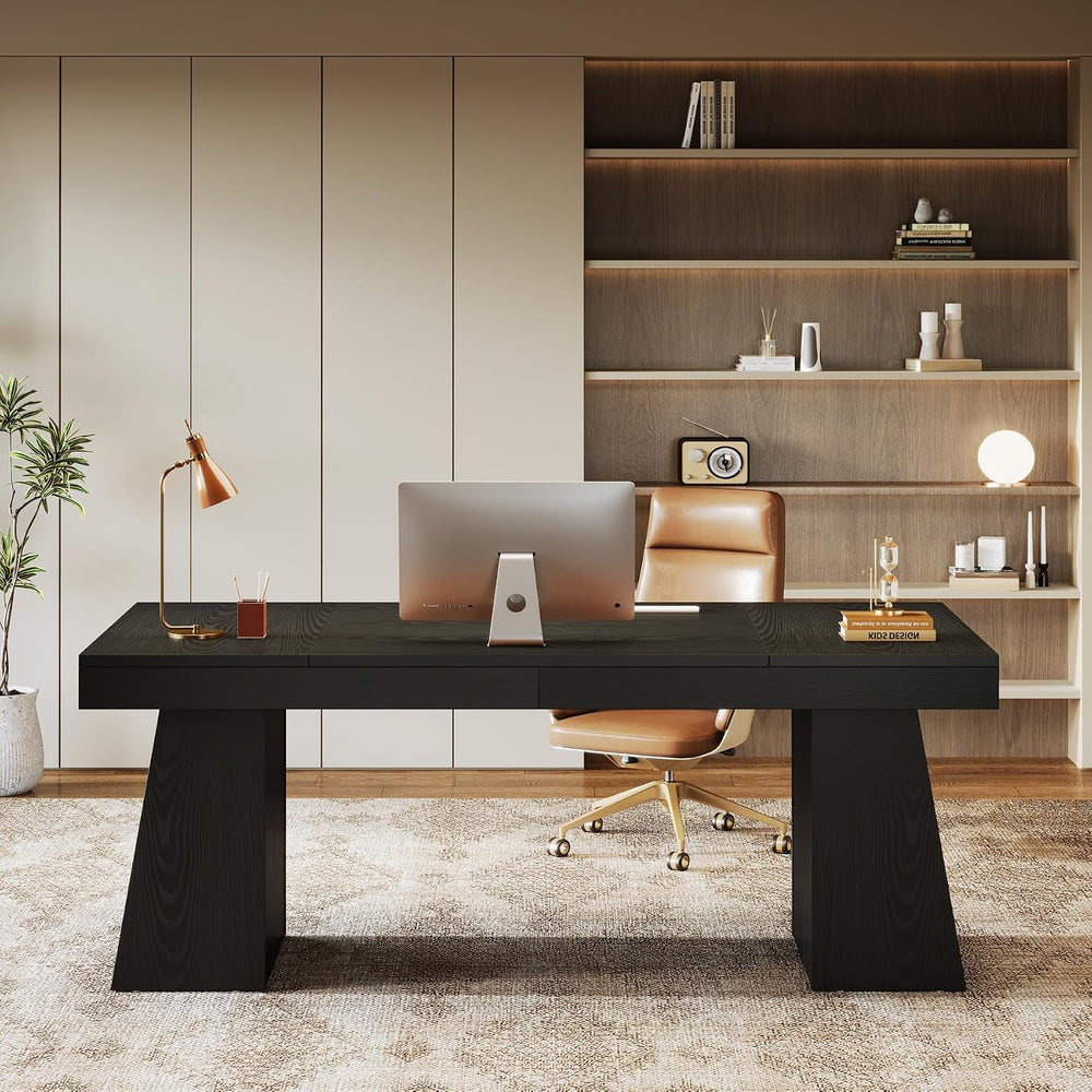 Tribesigns 55-Inch Executive Desk, Thick Wood Office Computer Desk with Doubl...
