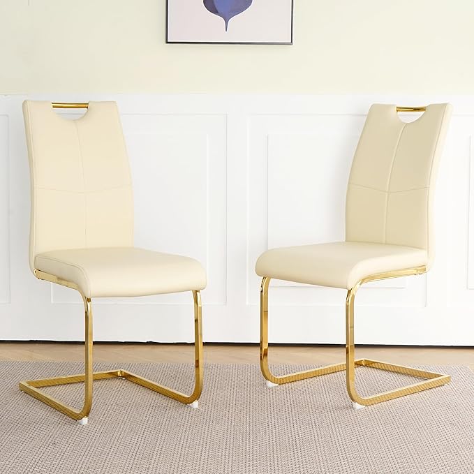 Goujxcy Dining Chairs Set of 2, Modern High Back Kitchen Chairs with Metal Le...