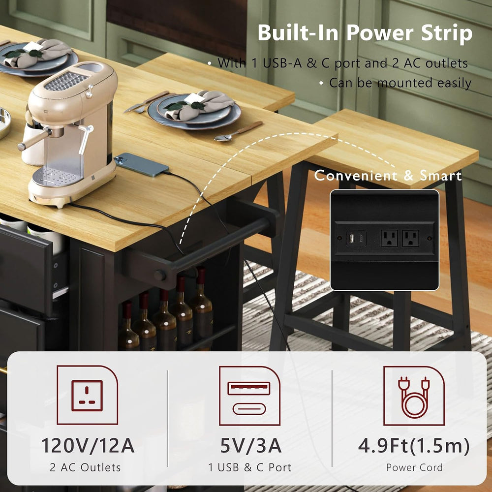 Geelife Kitchen Island with 6 Drawers and Pull-Out Trash Can Storage, Black |...
