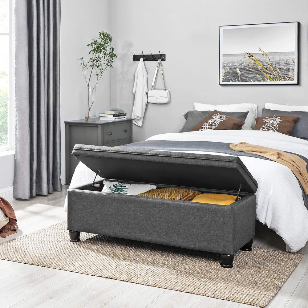 SONGMICS Storage Ottoman, 46.5 Inches Bedroom Bench, Solid Wood Legs