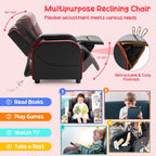 Costzon Kids Recliner, Gaming Recliner Chair w/Side Pockets, Footrest, Headrest & Lumbar Support for Kids Room & Play Room, Adjustable Racing Style Leather Sofa for Children Boys Girls (Red, Black)