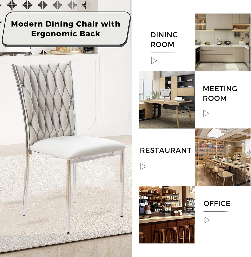 Velvet Dining Chairs Set of 6, Modern Woven Kitchen Chairs with Silver Metal ...