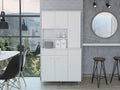 90 Kitchen Pantry Cabinet, Two Open Shelves, One Drawer, Multiple Cabinets, White