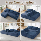 96.1" Modular Sectional Sofa Couches L-Shape Couch 3 Seat Modular Sofa Corduroy Memory Foam Sectional Boneless Couches for Living Room, Cloud Couch with Oversized Chaise(Blue, Left Facing)