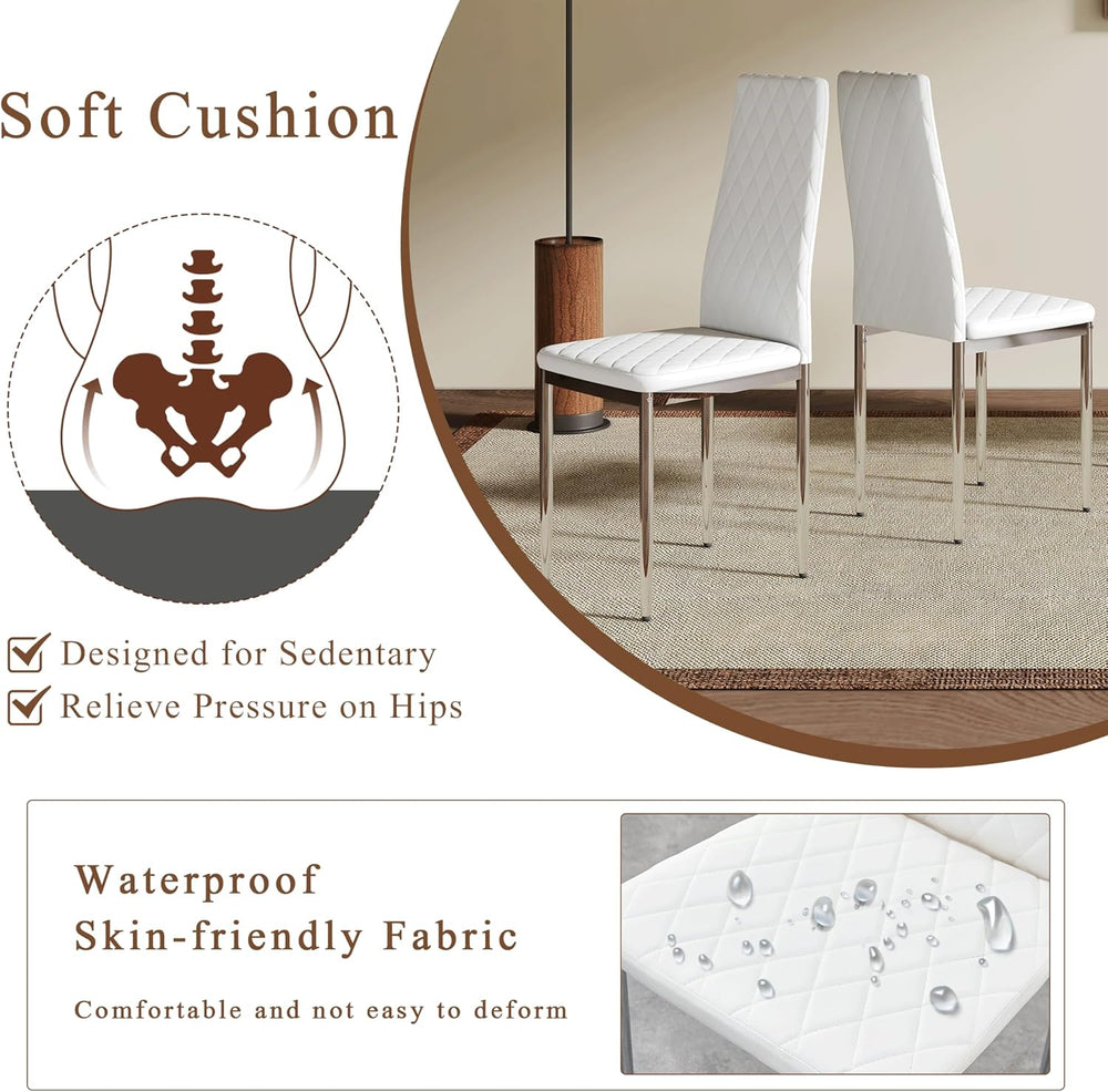 Modern Dining Chairs Set of 4, White PU Leather Kitchen Chairs, Upholstered H...
