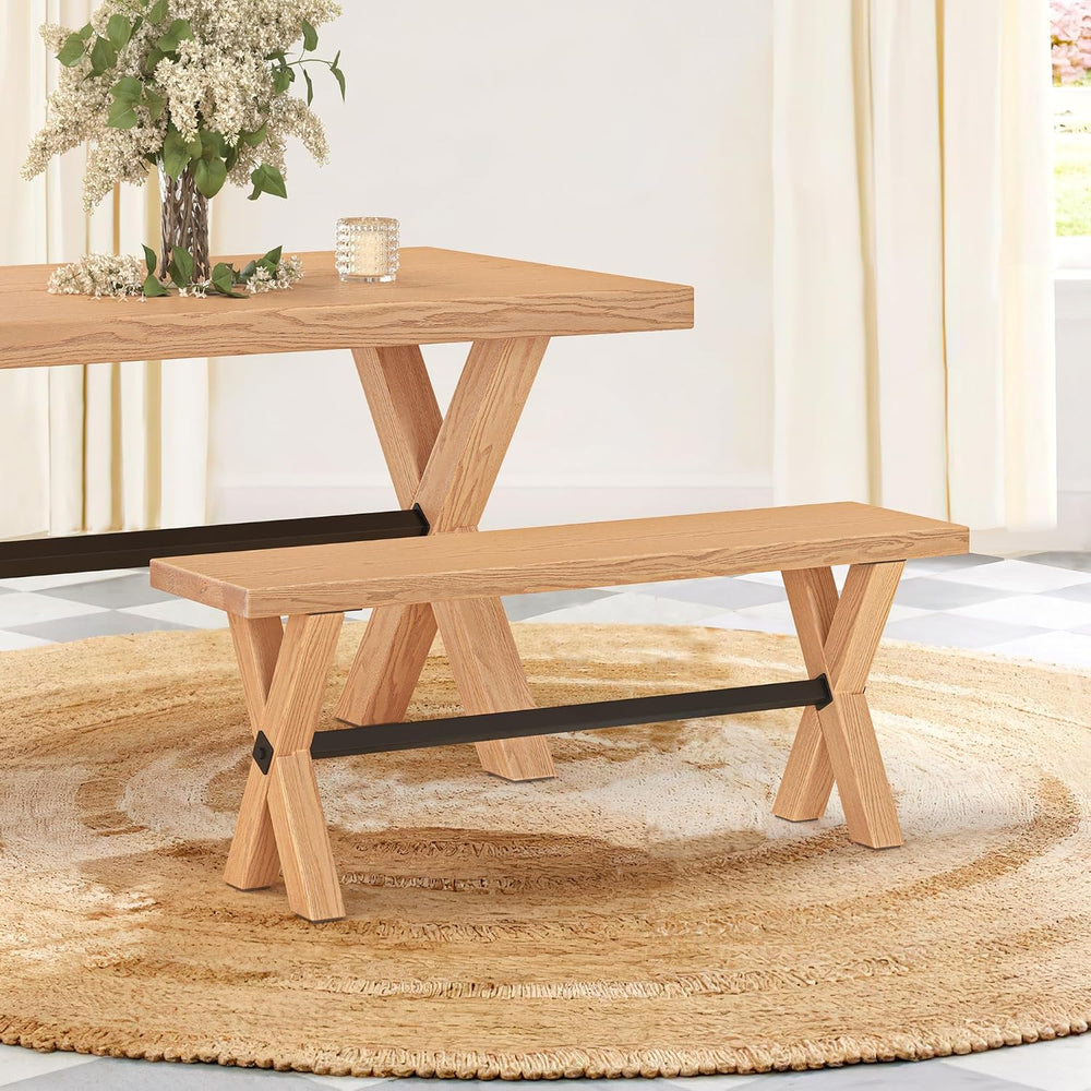 LUE BONA 47 inch Dining Bench with Solid Wood, Farmhouse Kitchen Bench with N...