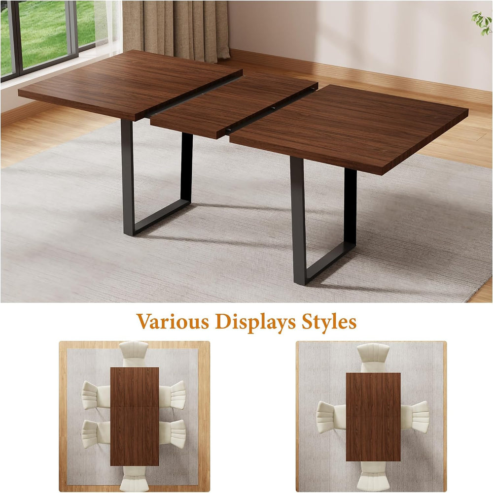 ZckyCine Mid-Century Extendable Dining Table Set, 63"-79", 6 Uphols...